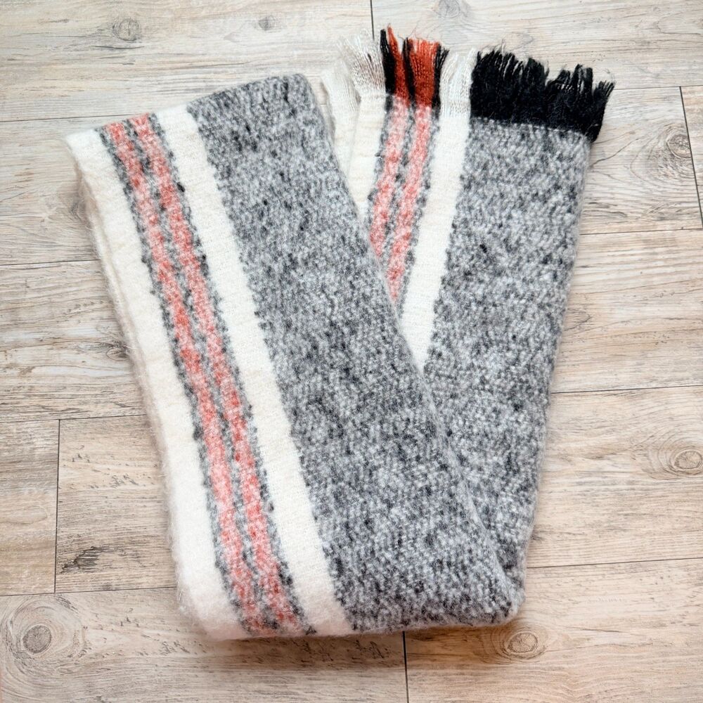 Free People Brushed Racer Stripe Blanket Scarf Gray Ivory Pink Black Oversized F